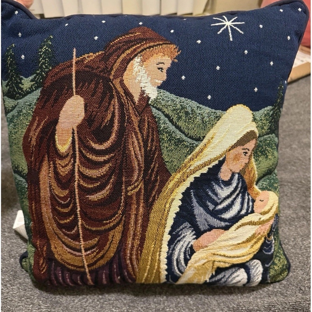 Tapestry Needlepoint Pillow‎ The Virgin Mary Jesus Nativity Christmas